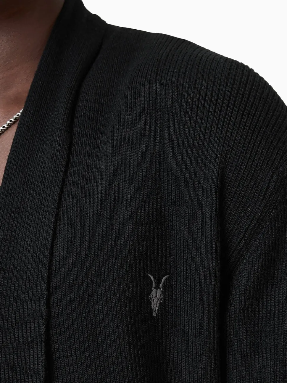 AllSaints Black Mode Merino Wool Open Cardigan