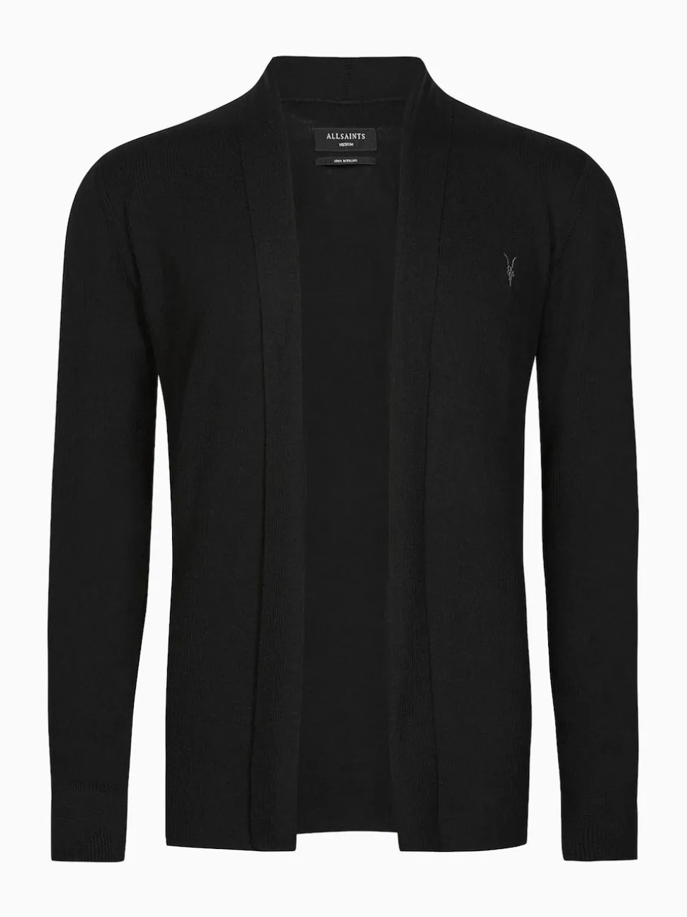 AllSaints Black Mode Merino Wool Open Cardigan