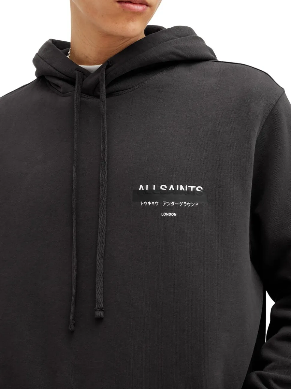 AllSaints Black Redact Black Pullover Hoody