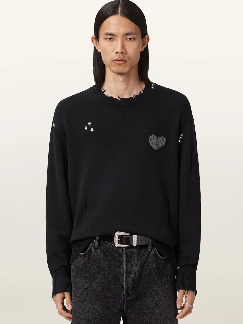 AllSaints Black Theo Crew Neck Jumper