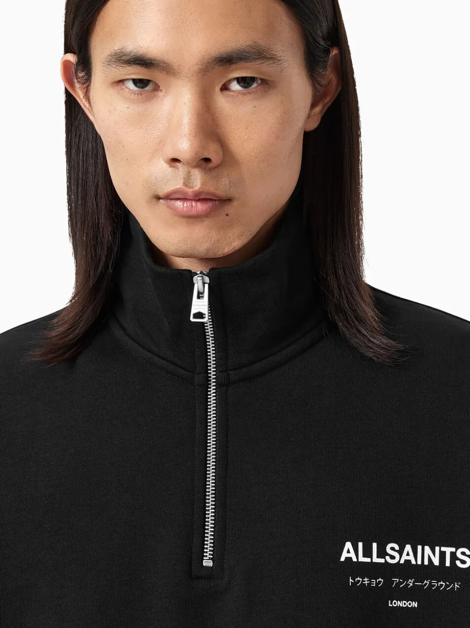 AllSaints Black Underground Half Zip Sweatshirt