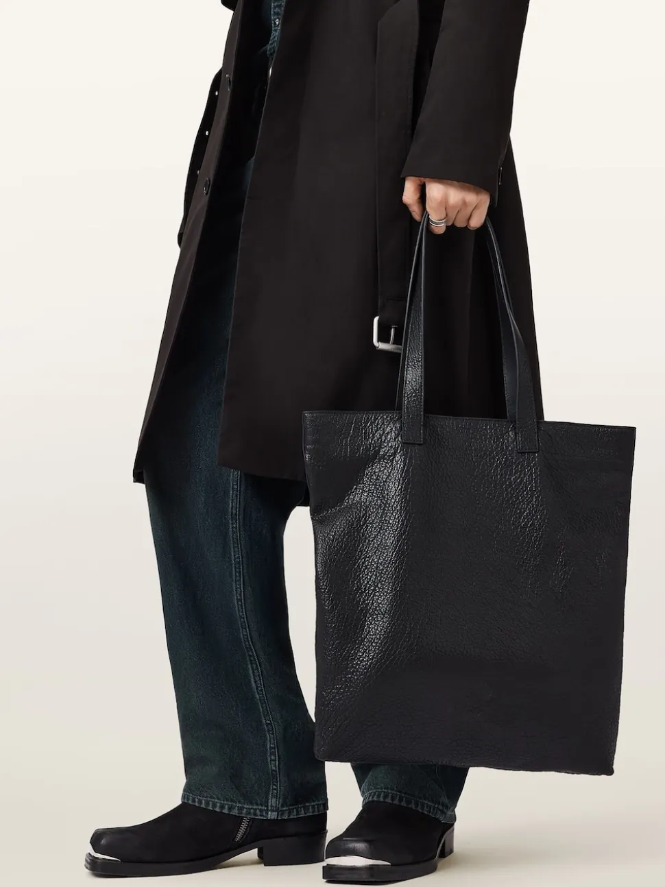 AllSaints Black Yuto Leather Tote