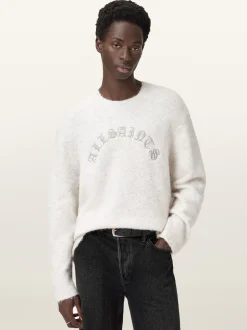 AllSaints White Curv Crew Jumper