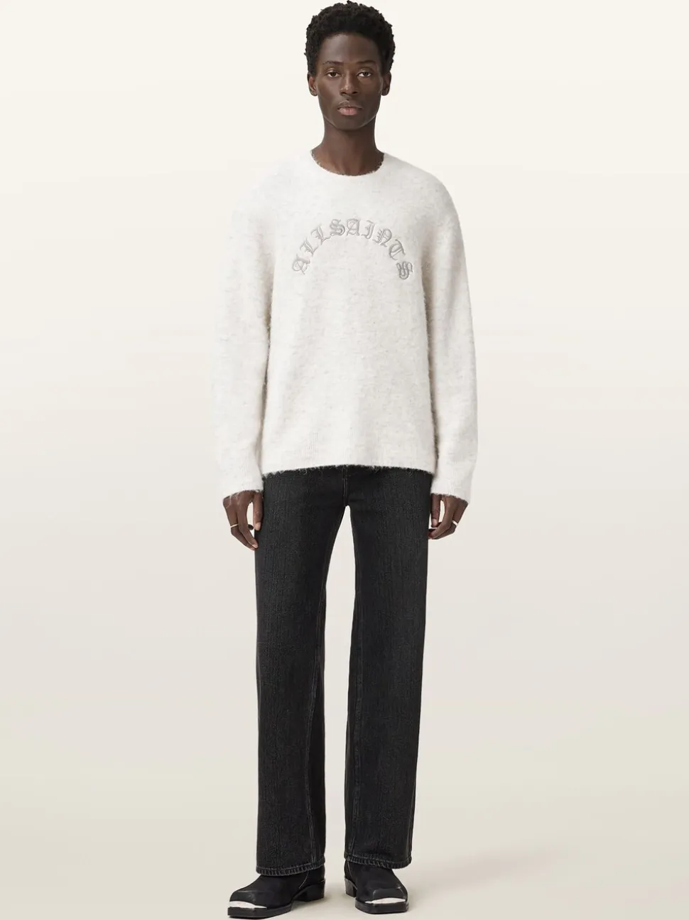 AllSaints White Curv Crew Jumper
