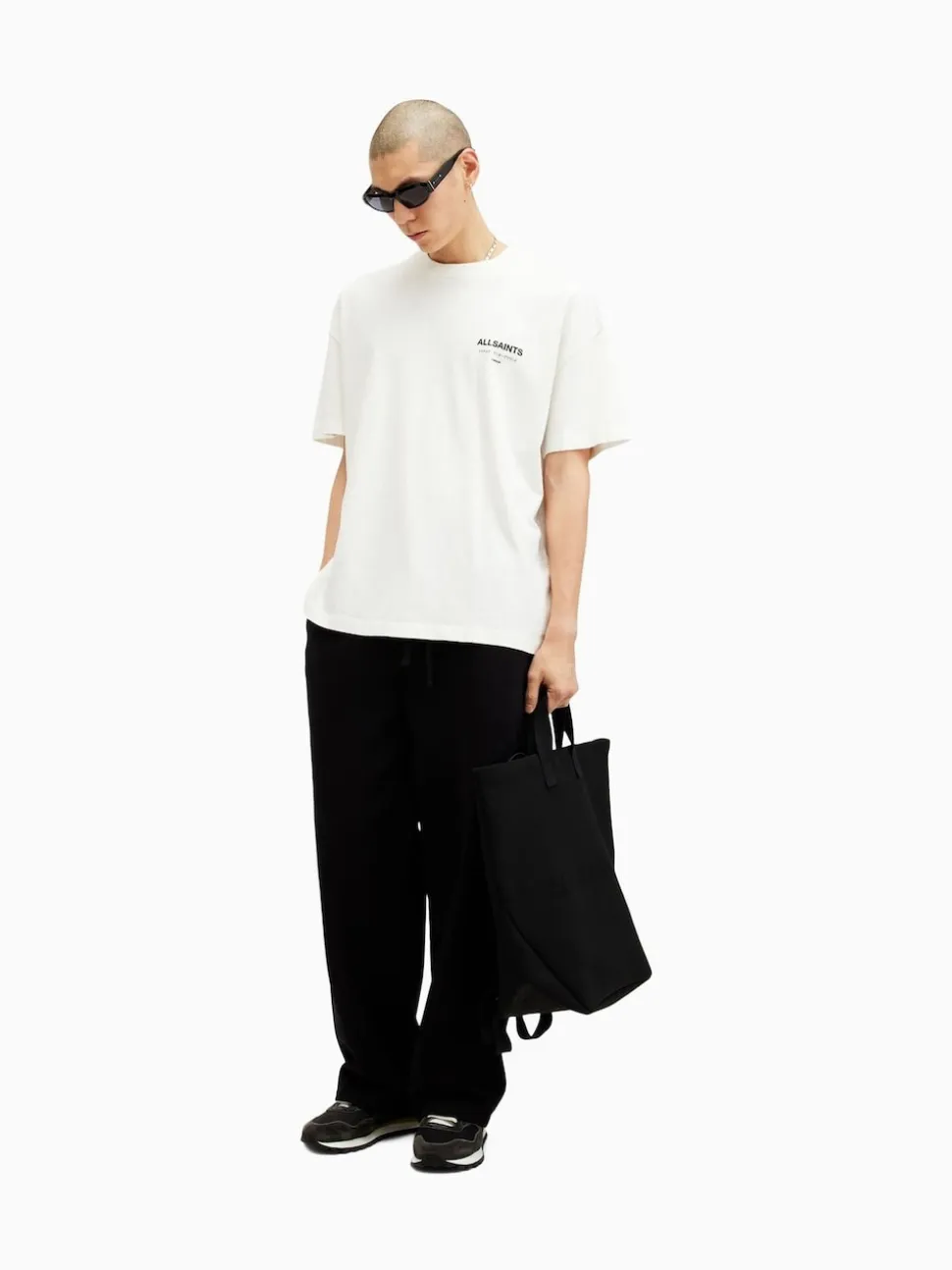 AllSaints White Underground Oversized Cotton Crew Neck T-Shirt