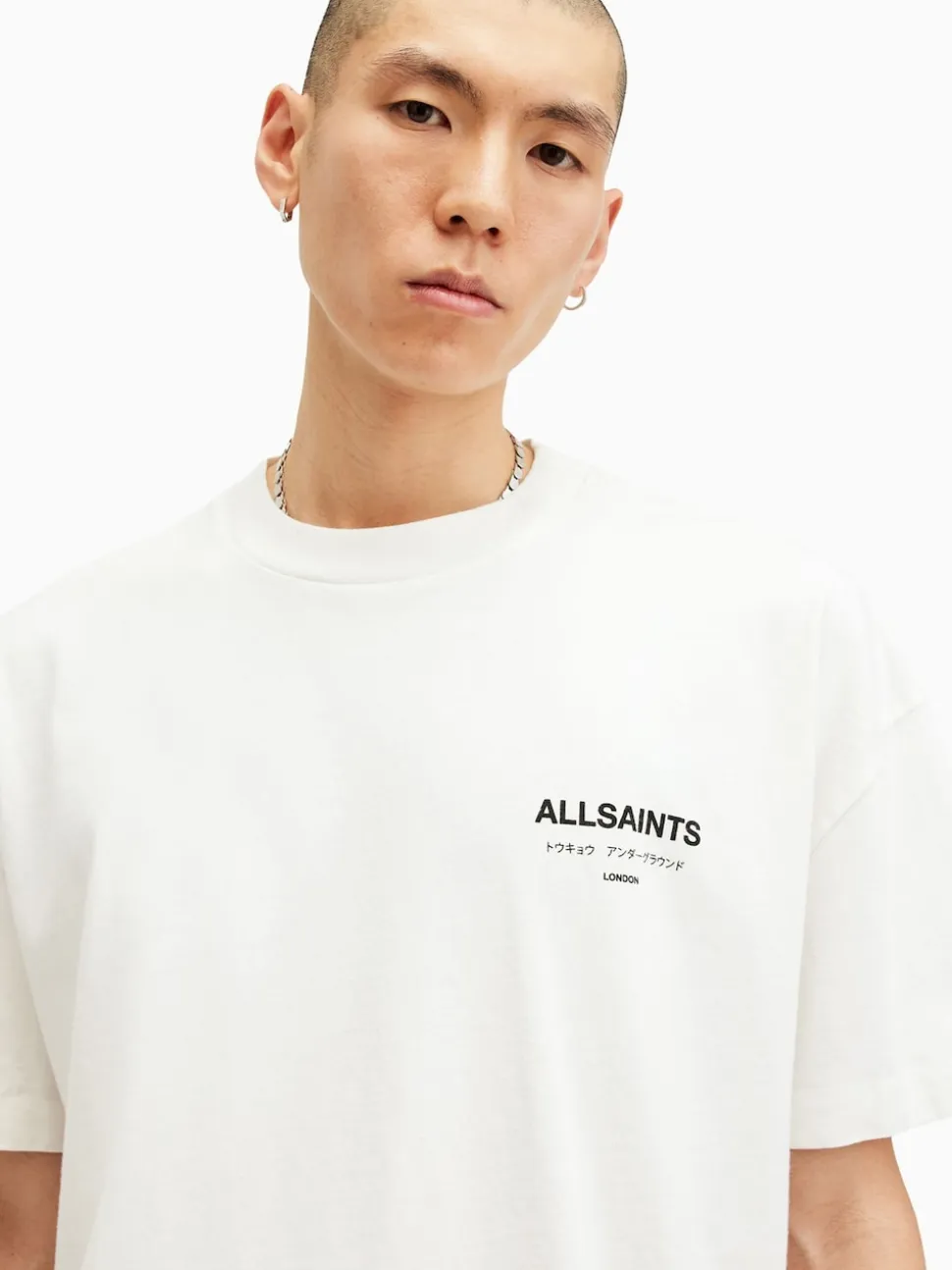 AllSaints White Underground Oversized Cotton Crew Neck T-Shirt