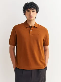 Amber Orange Regular Fit Short Sleeve Pique Polo Shirt