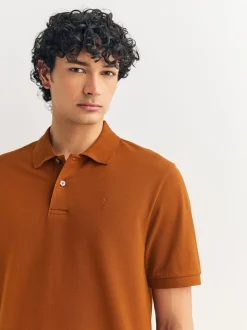 Amber Orange Regular Fit Short Sleeve Pique Polo Shirt