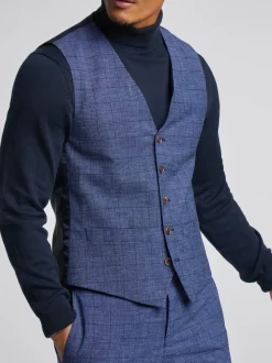 Antique Rogue Blue Check Linen Waistcoat