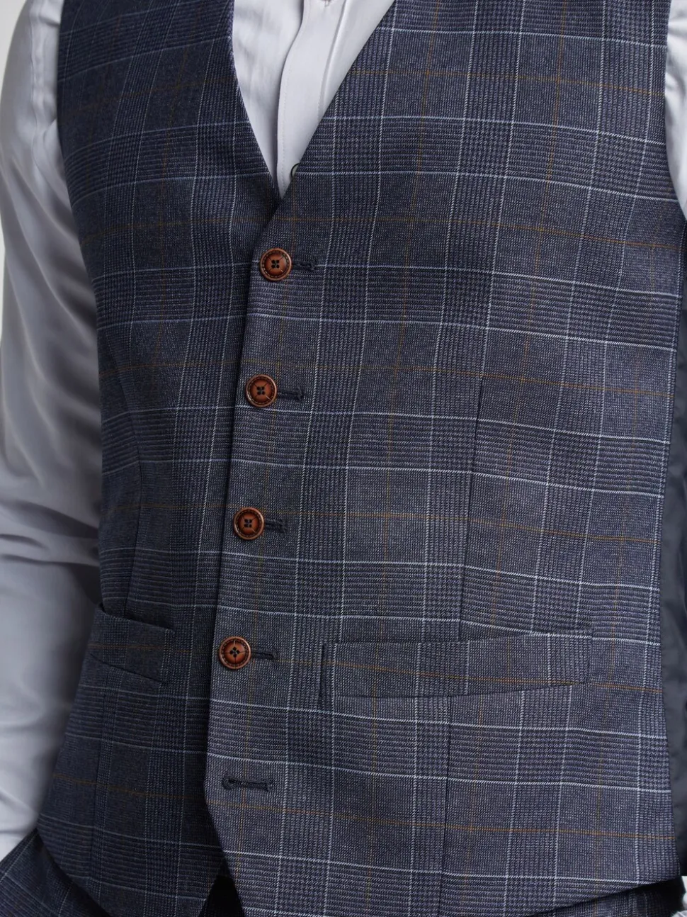 Antique Rogue Blue Overcheck Waistcoat