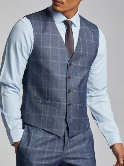 Antique Rogue Blue Windowpane Check Waistcoat