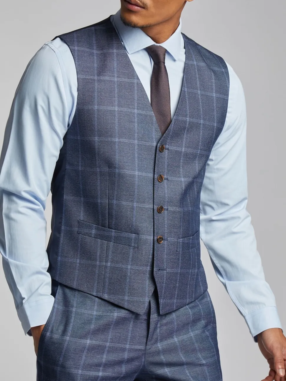 Antique Rogue Blue Windowpane Check Waistcoat
