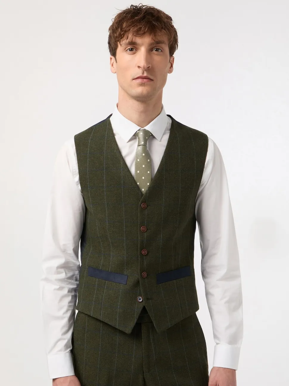 Antique Rogue Green And Blue Hooper Check Waistcoat