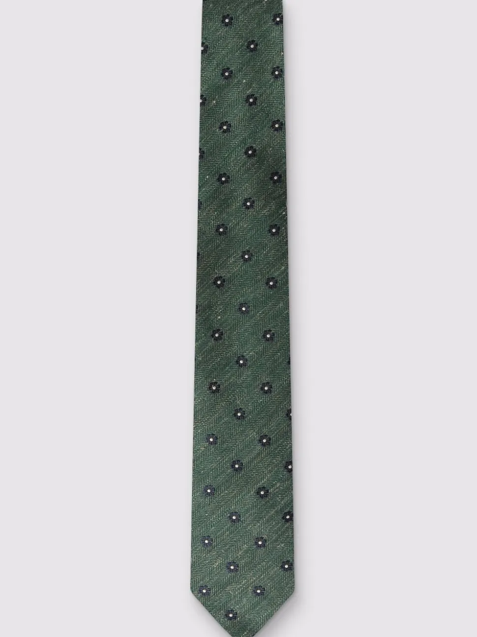 Antique Rogue Green Linen Blend Daisy Geo Tie