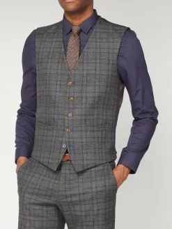 Antique Rogue Grey Overcheck Waistcoat