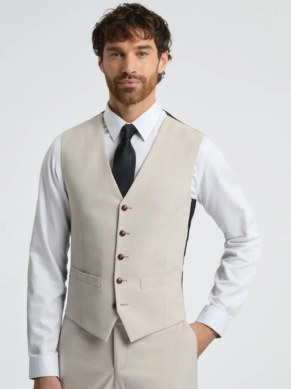 Antique Rogue Natural Branton Ecru Texture Waistcoats