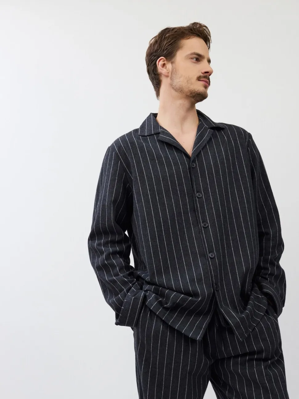 Aruelle Caleb Pinstripe Long Grey Pyjamas Set