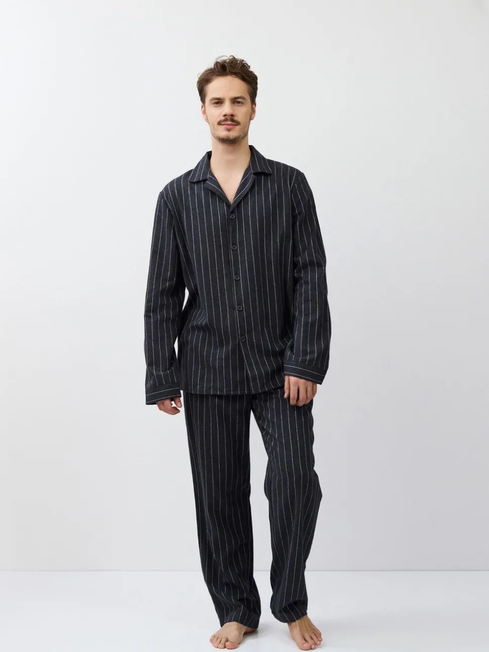Aruelle Caleb Pinstripe Long Grey Pyjamas Set