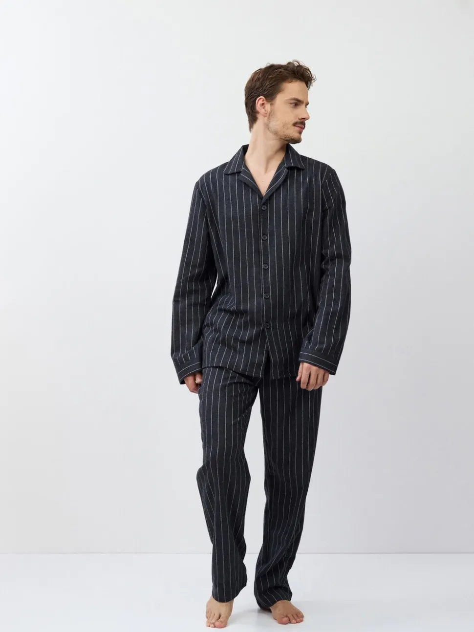 Aruelle Caleb Pinstripe Long Grey Pyjamas Set