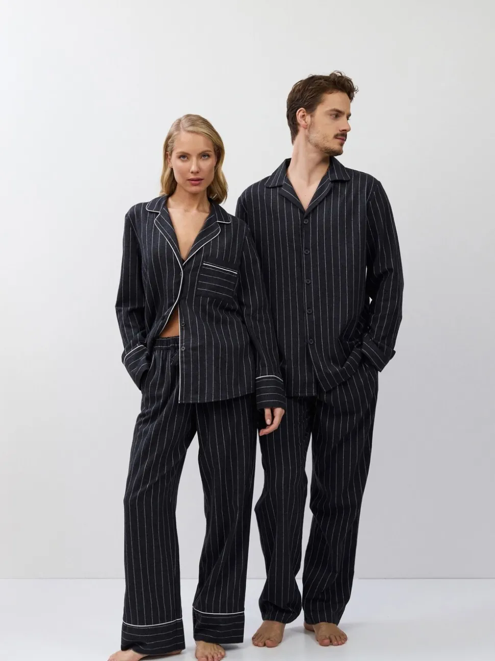 Aruelle Caleb Pinstripe Long Grey Pyjamas Set