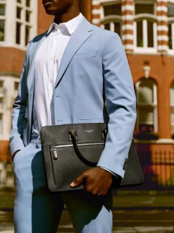 Aspinal of London Black Connaught Folio Pebble Leather Laptop Bag