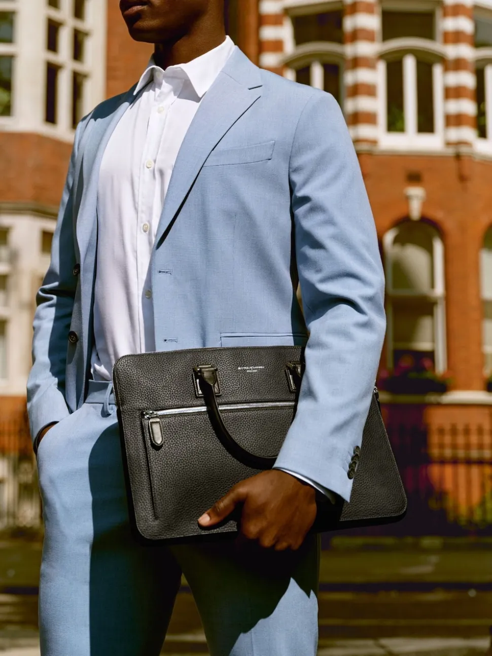 Aspinal of London Black Connaught Folio Pebble Leather Laptop Bag