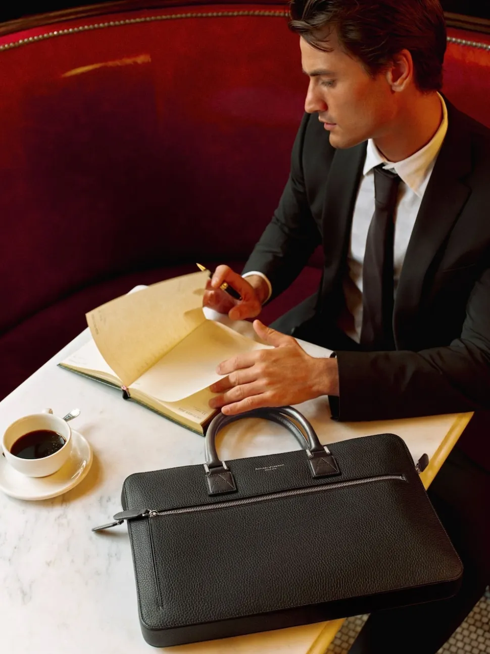Aspinal of London Black Connaught Folio Pebble Leather Laptop Bag