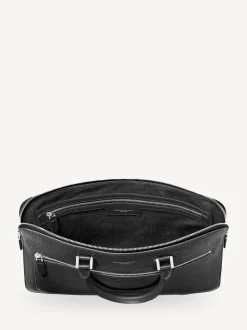 Aspinal of London Black Connaught Folio Pebble Leather Laptop Bag