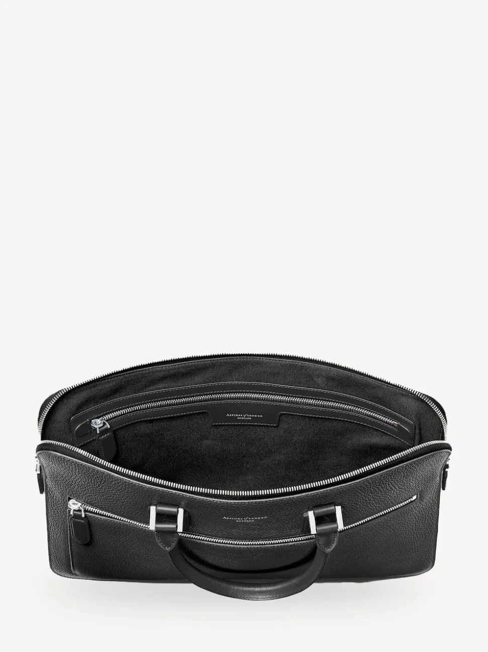 Aspinal of London Black Connaught Folio Pebble Leather Laptop Bag
