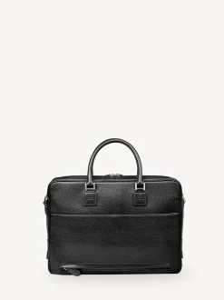 Aspinal of London Black Mount Street Laptop Pebble Leather Briefcase