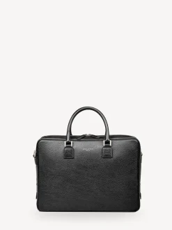Aspinal of London Black Mount Street Laptop Pebble Leather Briefcase