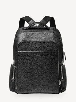 Aspinal of London Black Reporter Pebble Leather Zip Backpack