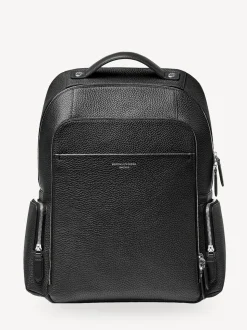 Aspinal of London Black Reporter Pebble Leather Zip Backpack