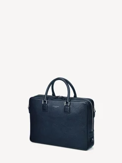 Aspinal of London Blue Mount Street Laptop Pebble Leather Briefcase