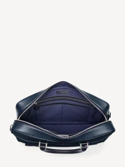 Aspinal of London Blue Mount Street Laptop Pebble Leather Briefcase