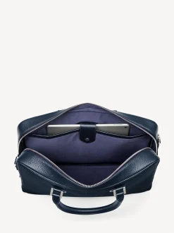 Aspinal of London Blue Mount Street Laptop Pebble Leather Briefcase