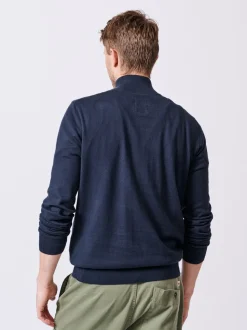 Aubin Blue Navy Daw Cotton Zip Neck 100% Cotton Jumper