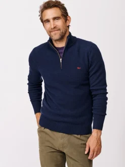 Aubin Blue Pepper Lambswool Zip Neck Jumper