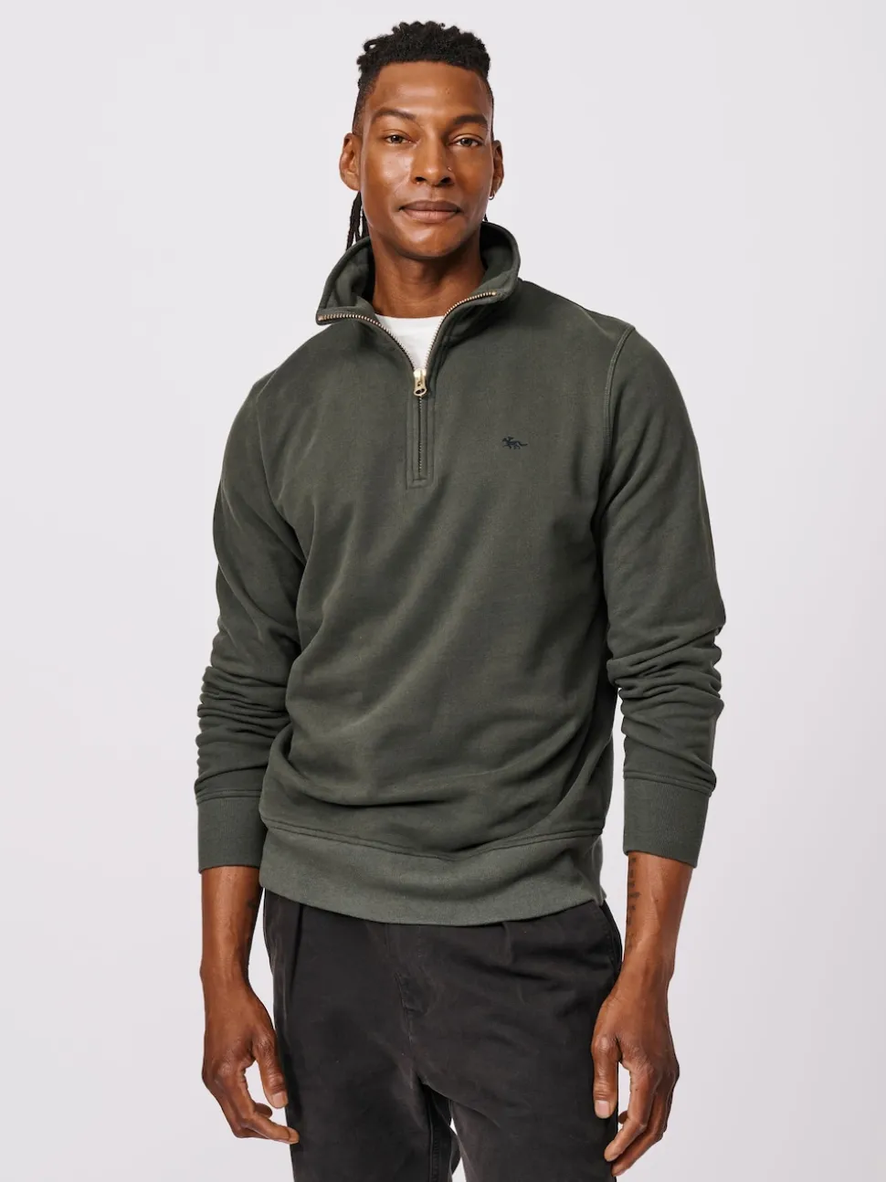 Aubin Green Harris Zip Neck 100% Cotton Jumper