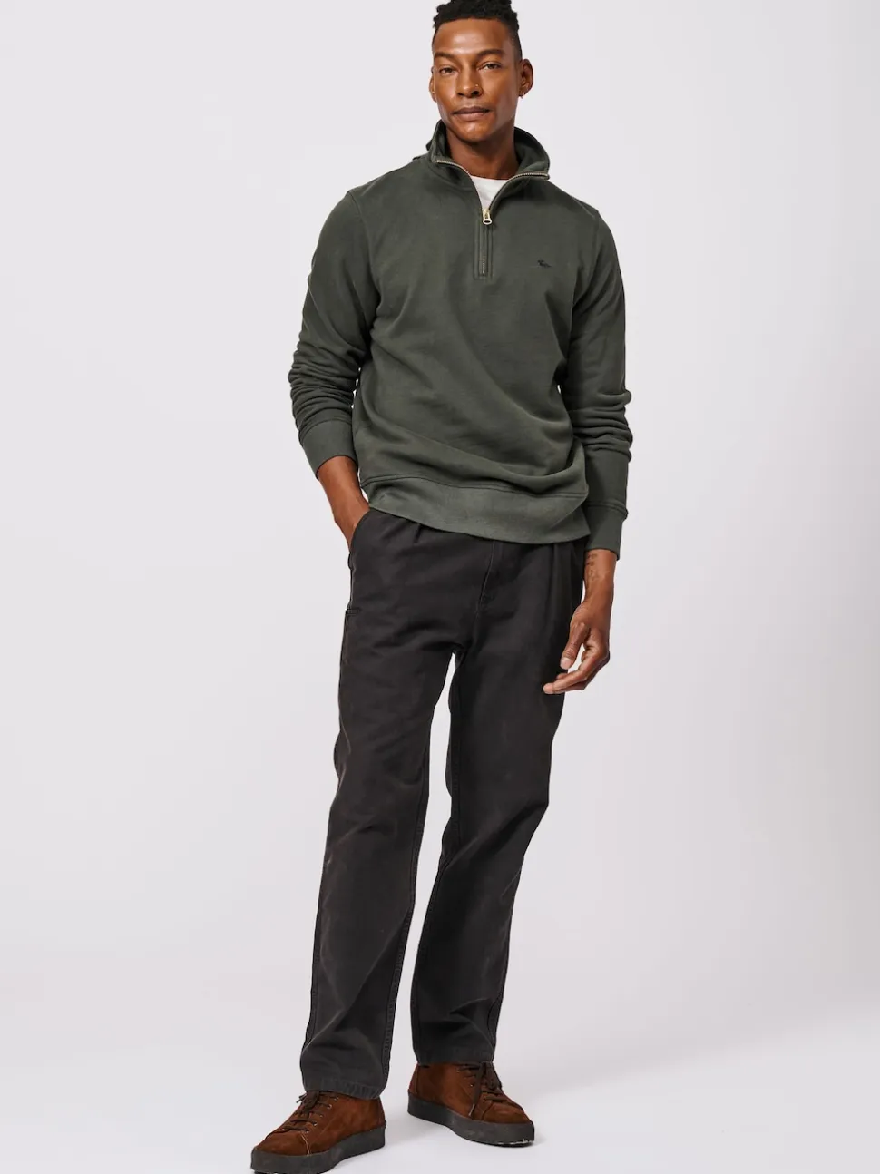 Aubin Green Harris Zip Neck 100% Cotton Jumper