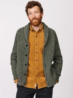 Aubin Green Priory Fisherman Rib Shawl Collar Cardigan