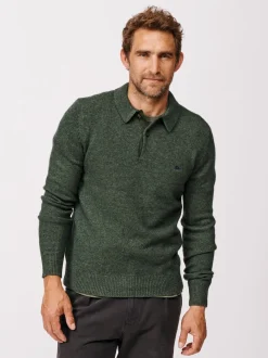 Aubin Green Shore Lambswool Long Sleeve Knitted Polo Shirt