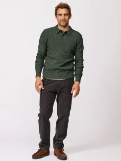 Aubin Green Shore Lambswool Long Sleeve Knitted Polo Shirt
