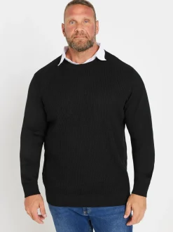 BadRhino Big & Tall Black 100% Cotton Cable Knitted Jumper