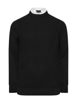 BadRhino Big & Tall Black 100% Cotton Cable Knitted Jumper
