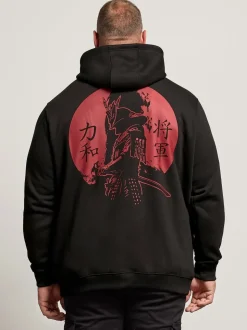 BadRhino Big & Tall Black Samurai Back Print Zip Hoodie