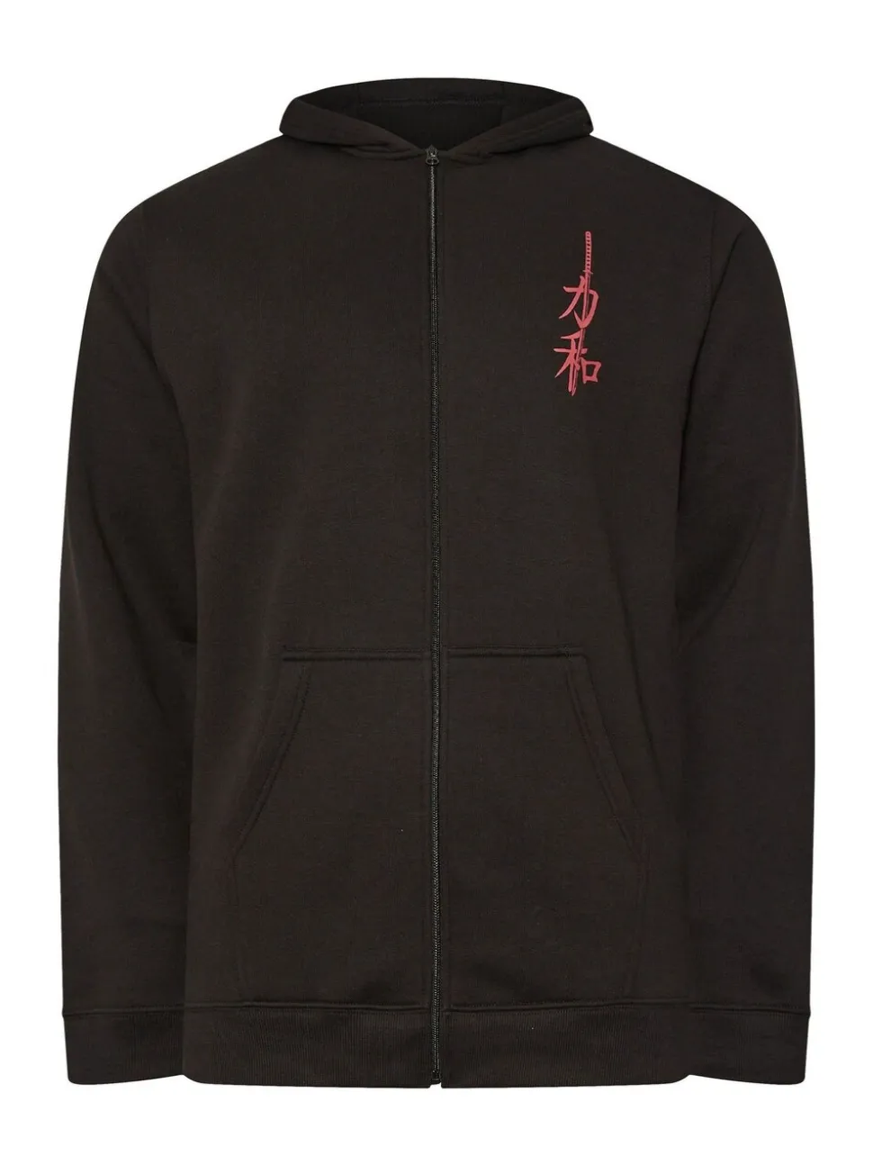 BadRhino Big & Tall Black Samurai Back Print Zip Hoodie