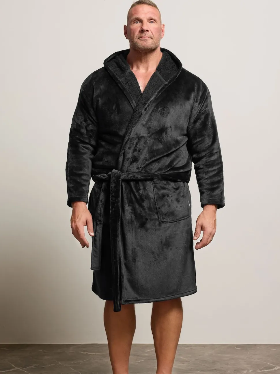 BadRhino Big & Tall Black Plush Dressing Gown