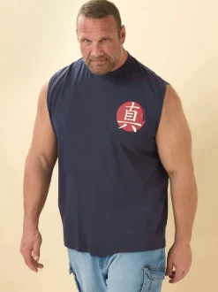 BadRhino Big & Tall Blue 100% Cotton Back And Front Print Vest