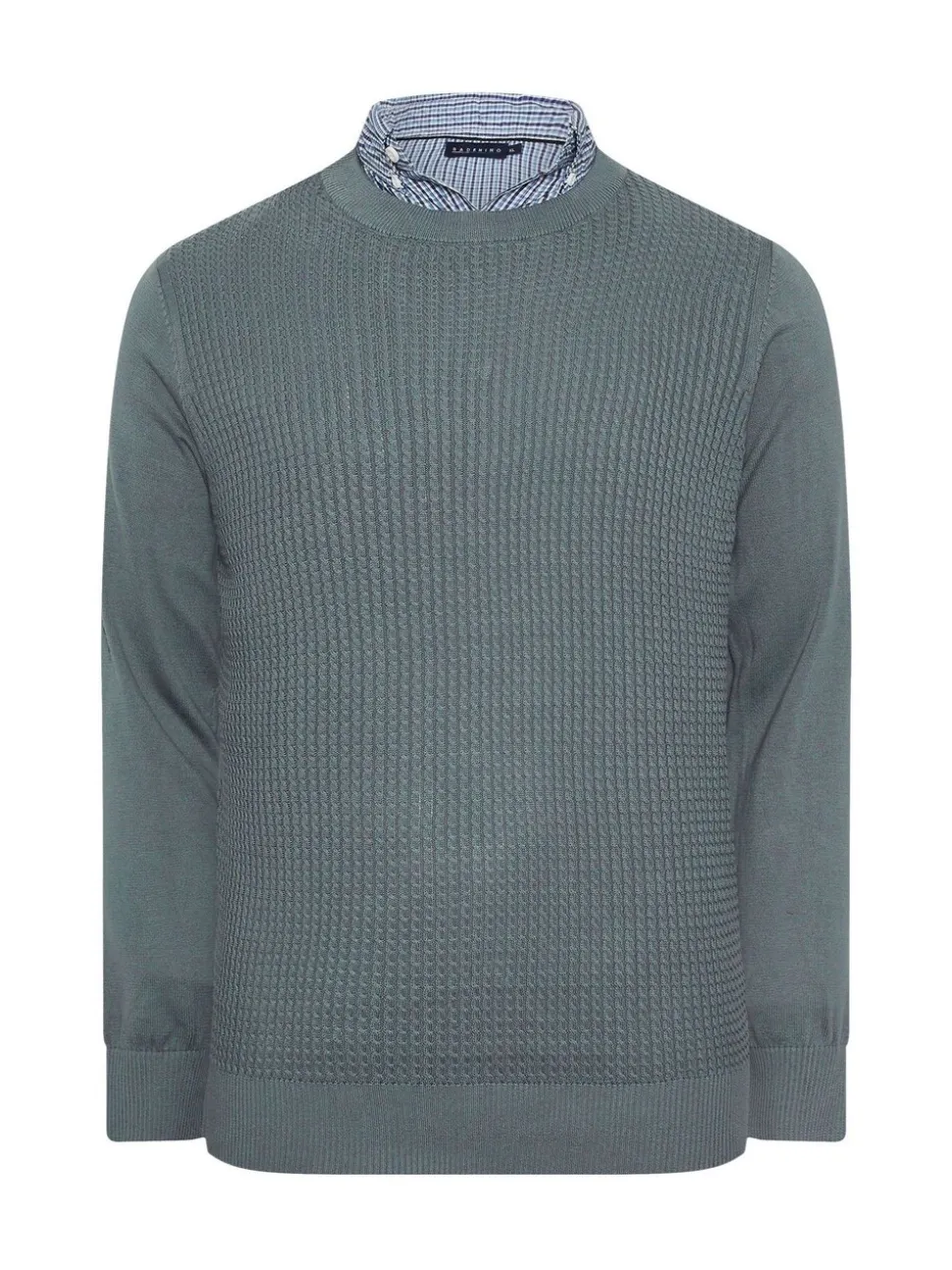BadRhino Big & Tall Blue Cable Mockshirt Knitted Jumper